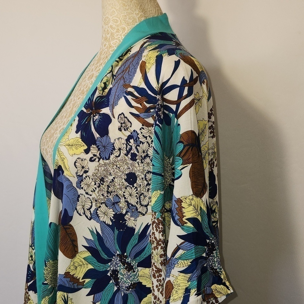 Do Everything In Love Women's Tropical Print Open Front Kimono Cardigan Beach - Picture 8 of 13